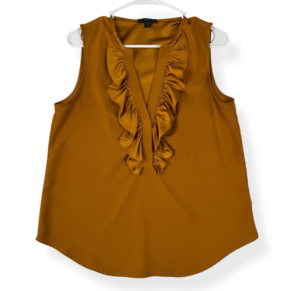 J Crew‎ Ruffle Front Top in Satin Crepe Womens S Small Cinnamon Sleeveless
